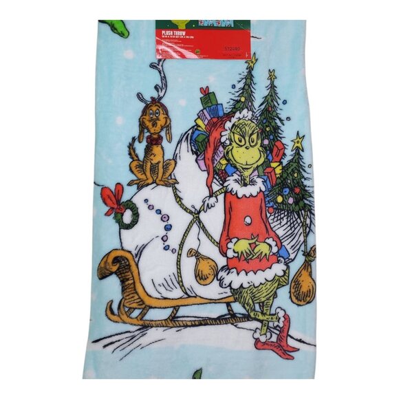 Dr. Seuss The Grinch Christmas Plush Throw Blanket 50" x 70" Super Soft Kids - Picture 3 of 10